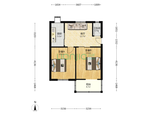 雷锋小区 2室1厅1卫 57平方