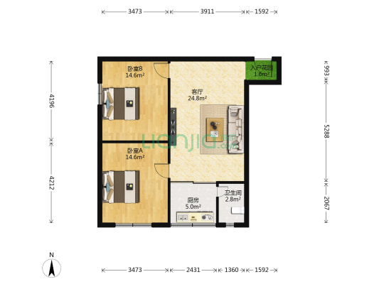 友谊路230号 2室1厅1卫 72平方
