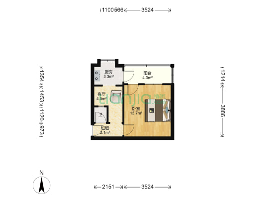 红光楼小区 1室1厅1卫 29平方