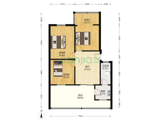 蓓蕾东巷1号 3室1厅1卫 73平方