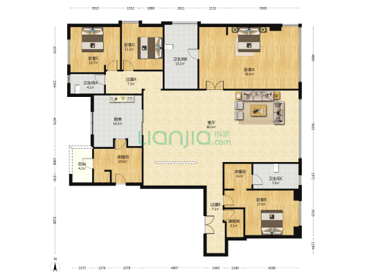 武汉天地云廷3期 4室1厅3卫 324平方