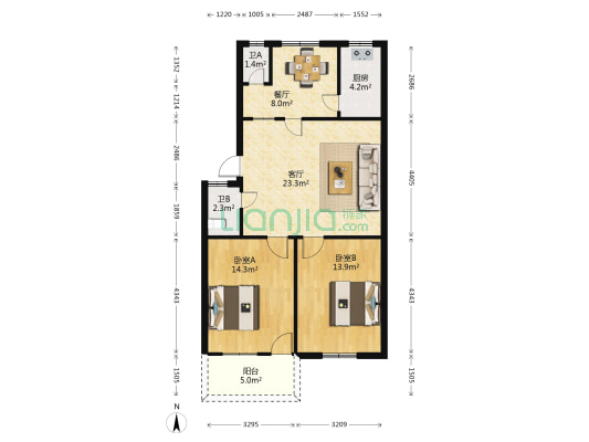 过洋垱路48号 2室2厅2卫 83平方