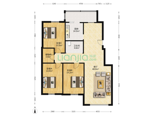 武警高新小区 3室1厅1卫 123平方