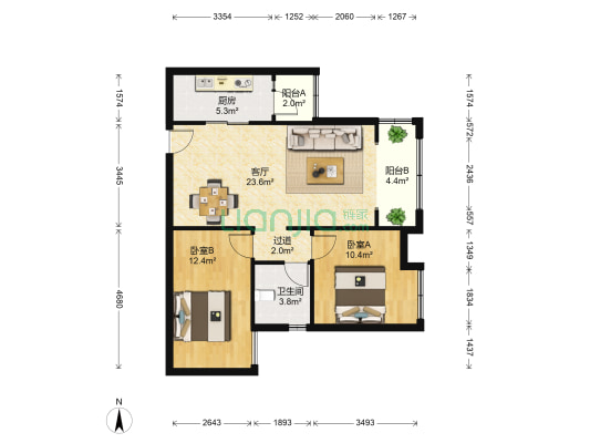 中海锦城二期 2室1厅1卫 77平方