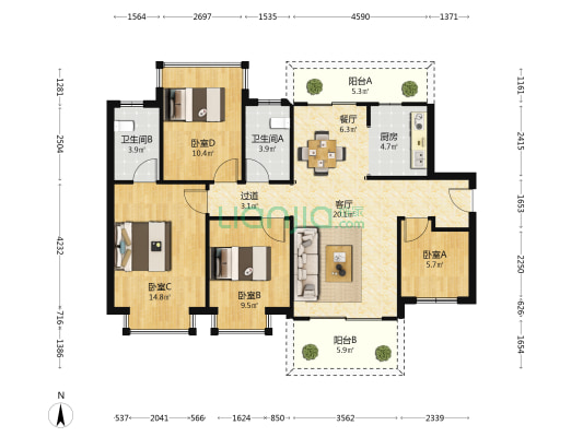龙光玖悦府 4室2厅2卫 115平方