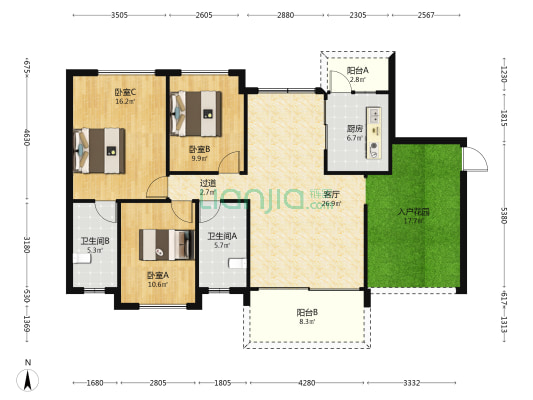 信昌鑫苑 3室1厅2卫 124平方