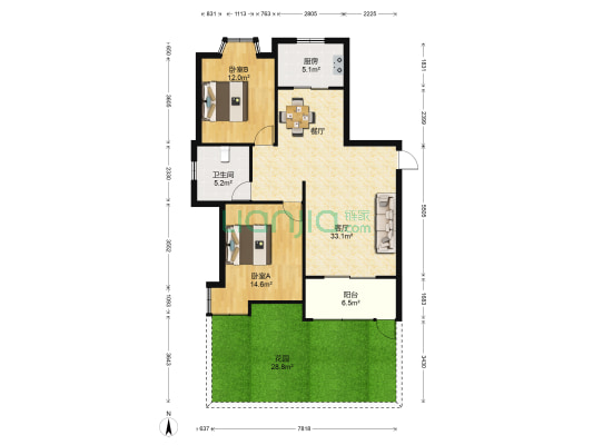 绿地世纪城四期 2室1厅1卫 96平方