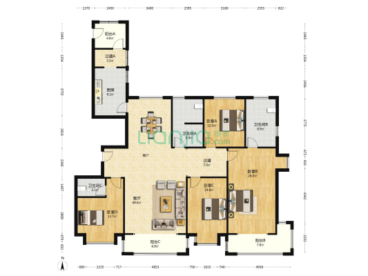 金叶嘉苑南苑 4室1厅3卫 216平方