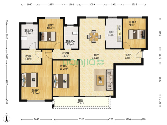 融创美盛象湖壹号 4室1厅2卫 158平方