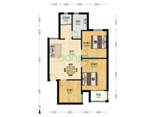 青年路144号 3室1厅1卫 88平方