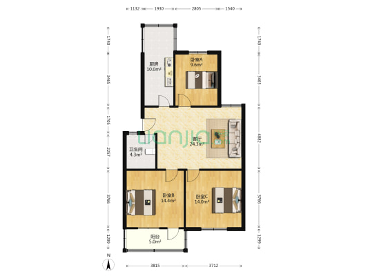 市河务局家属院 3室1厅1卫 93平方