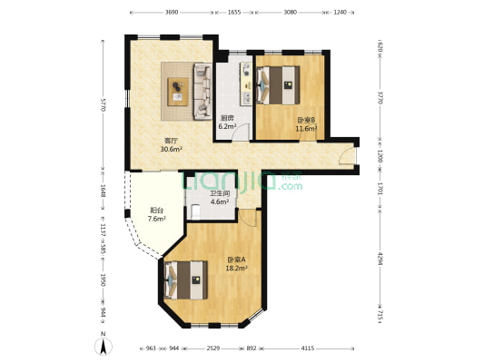普罗旺斯 2室1厅1卫 103平方