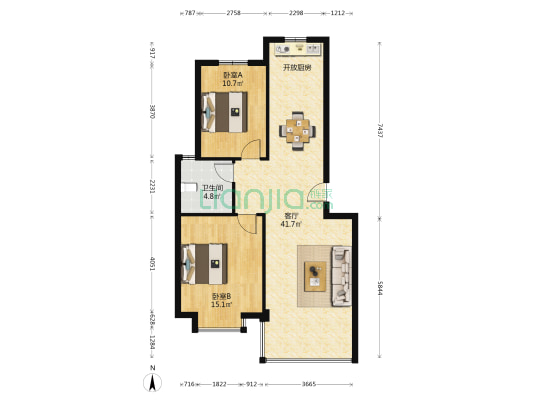 中凯花园 2室1厅1卫 90平方