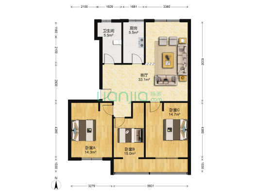 文锦雅墅 3室1厅1卫 113平方