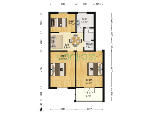 人民路五号 3室1厅1卫 72平方