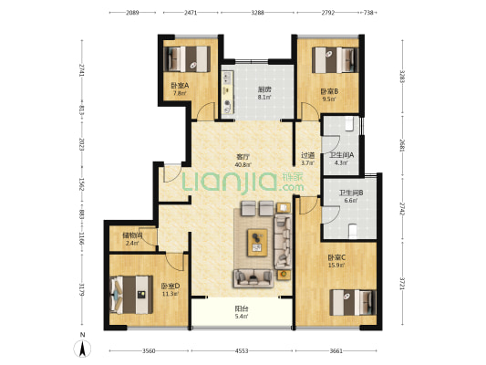 绿城·理想之城汀岚 4室1厅2卫 159平方