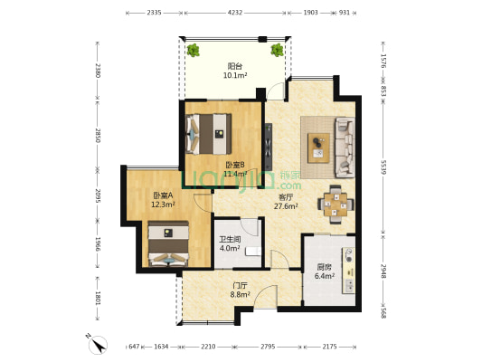 金水湾 2室1厅1卫 77平方