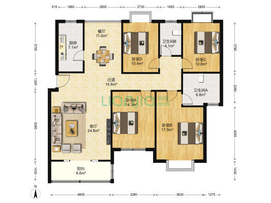 滨河帝城 4室2厅2卫 153平方