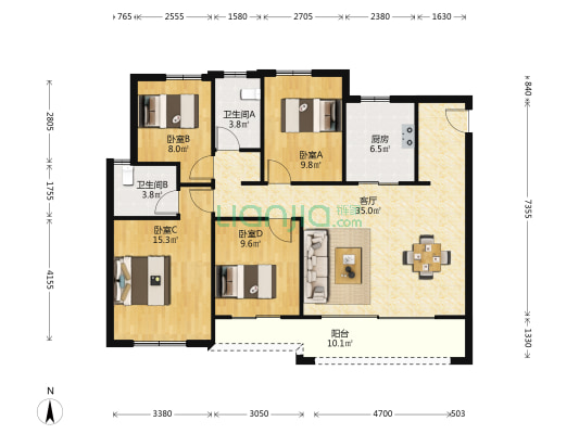 翰林桃源里 4室1厅2卫 126平方