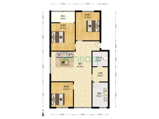 三道街51号 3室1厅1卫 126平方