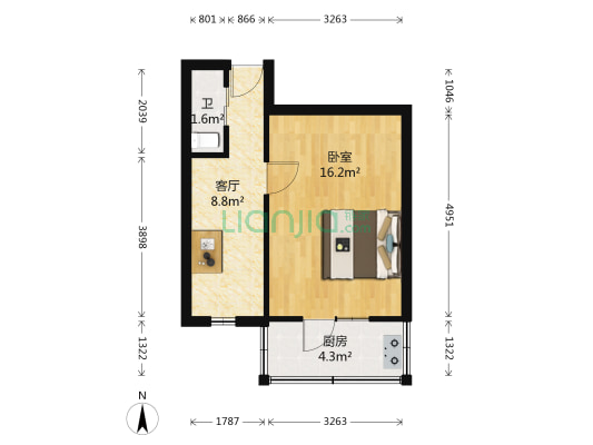 宾西楼 1室1厅1卫 24平方