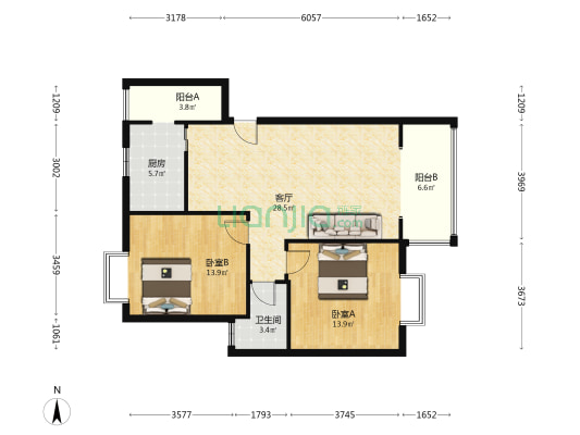 紫东苑 2室1厅1卫 88平方