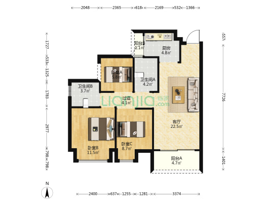 天健书香名邸 3室1厅2卫 92平方