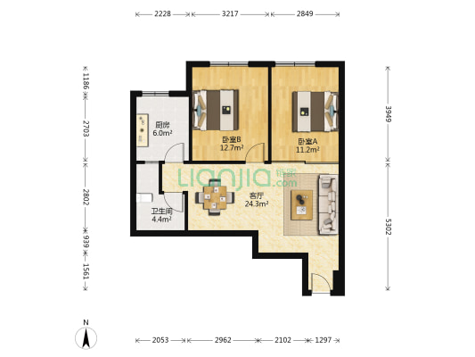 美联首义尚景 2室1厅1卫 82平方