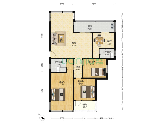 市人大常委办公厅银湖路住宅区 3室2厅2卫 86平方