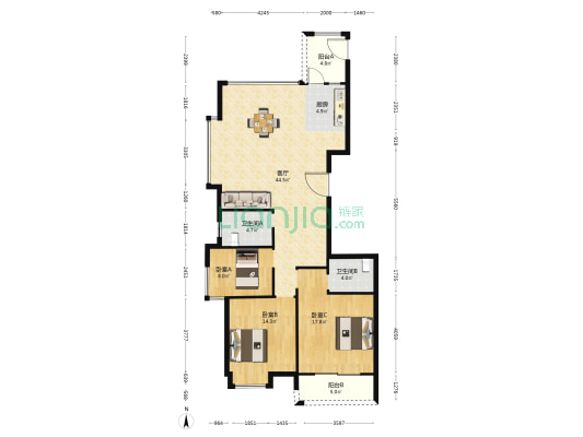 辽望大厦 3室1厅2卫 140平方