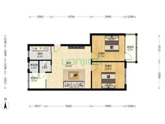 长福路 2室1厅2卫 81平方