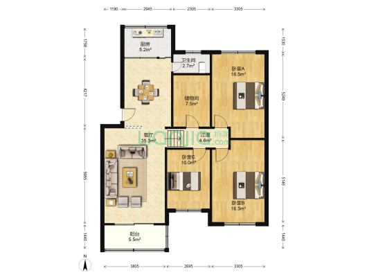钱王街840号 3室1厅1卫 121平方