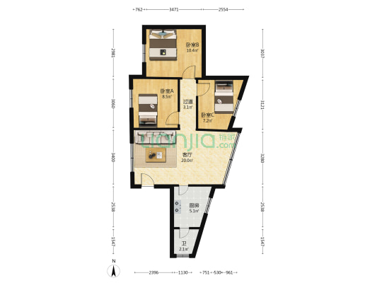 紫西岭二巷 3室1厅1卫 72平方