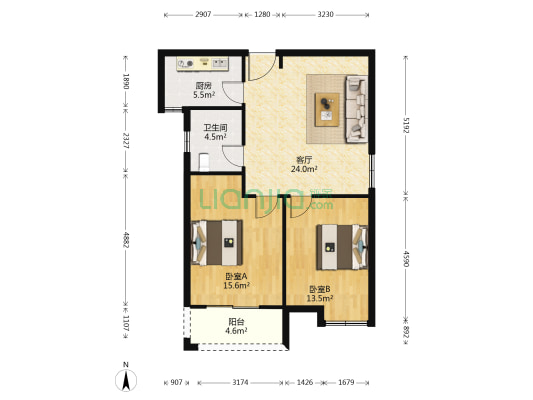 滨河竹园 2室1厅1卫 89平方