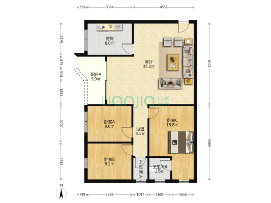 人民四路78-2号 3室1厅2卫 108平方