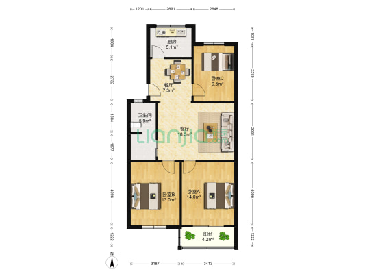 桃园小区(金山桥) 3室2厅1卫 92平方