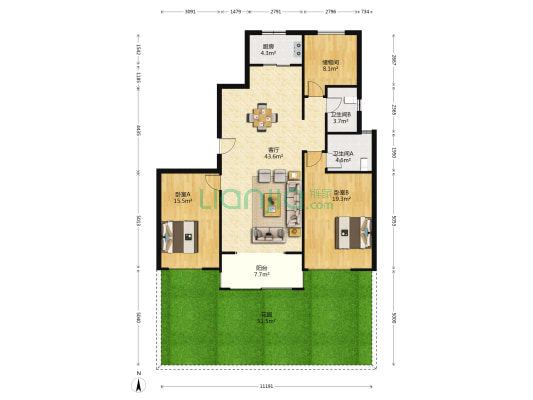 碧桂园西湖 2室1厅2卫 132平方