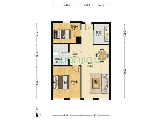 浦潮科创园 2室1厅1卫 78平方