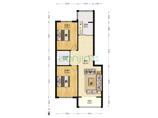 河畔楼 2室1厅1卫 92平方