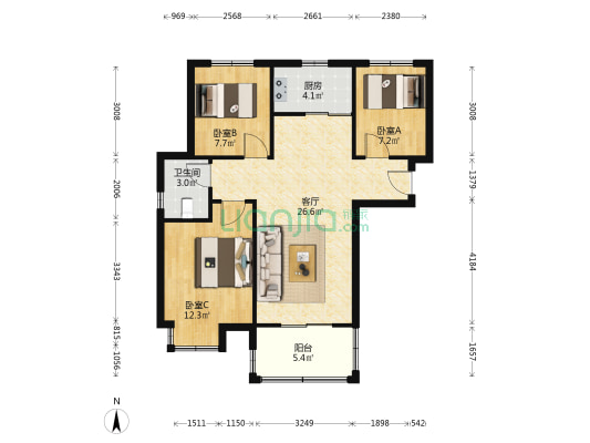 北苑小区二期 3室1厅1卫 93平方