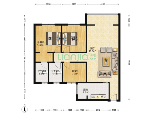 东方丽景(锦江) 3室1厅2卫 104平方