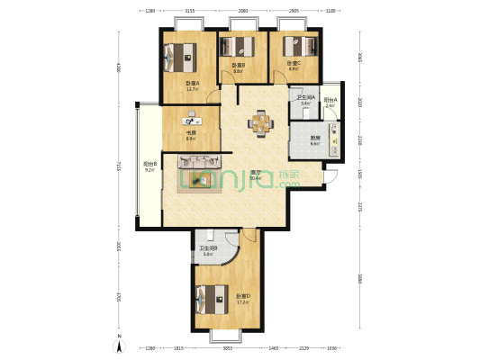大玺门 5室1厅2卫 165平方