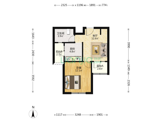 永康城永锦苑 1室1厅1卫 56平方