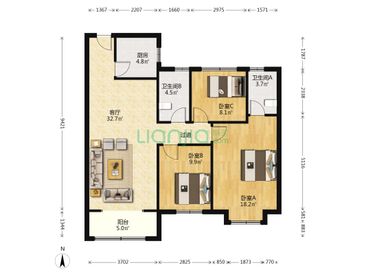宝岛观邸 3室1厅2卫 121平方