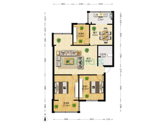 春晖小区二期 3室2厅1卫 101平方