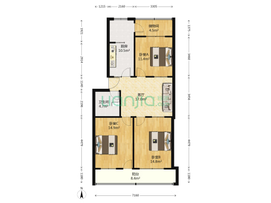 果品公司家属楼（西步行街） 3室1厅1卫 95平方