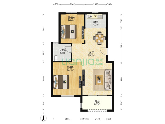 汇众佳苑 2室1厅1卫 89平方