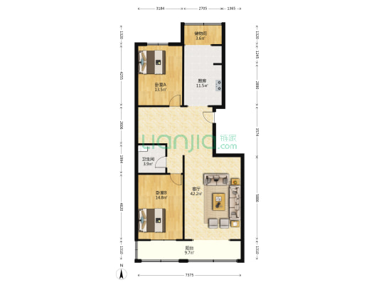 金色龙泉 2室1厅1卫 125平方
