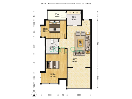 金沙鹭岛二期 2室1厅1卫 96平方