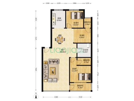 天堃▪金鼎家园 3室1厅1卫 105平方
